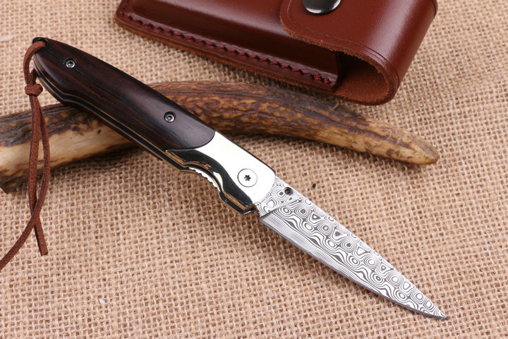 Extreme Ebony small folding knife American Damascus handmade knife UD404480